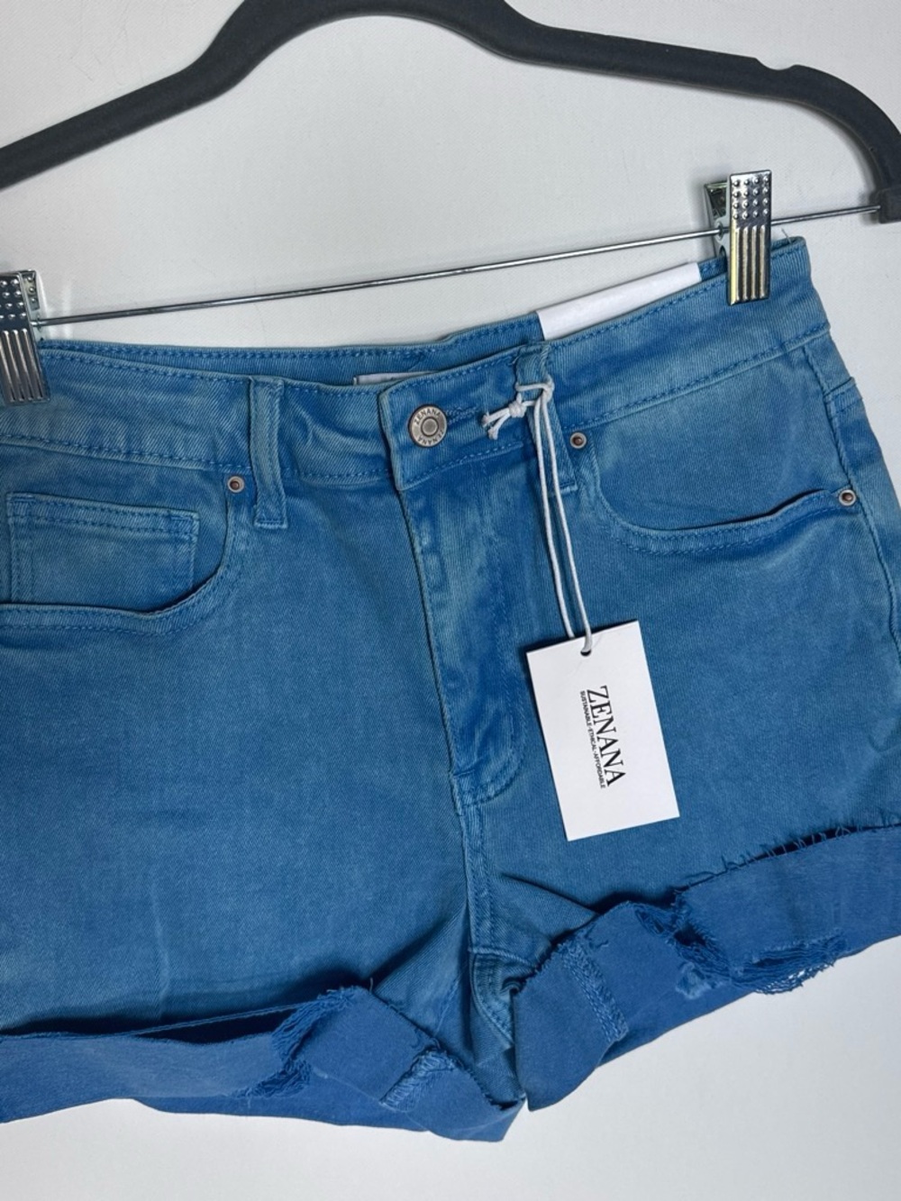 Zenana Outfitters Light Blue High-Rise Denim Cutoff Shorts - Picture 1 of 5